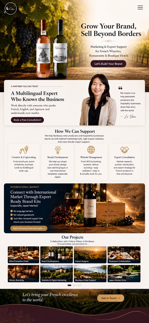 Responsive mobile marketing website for a winery and export consultancy