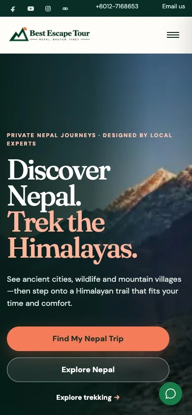 Best Escape Tour mobile homepage in a phone mockup